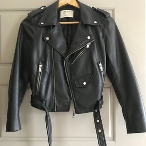 Zara Faux Leather Moto Biker Jacket Size XS
